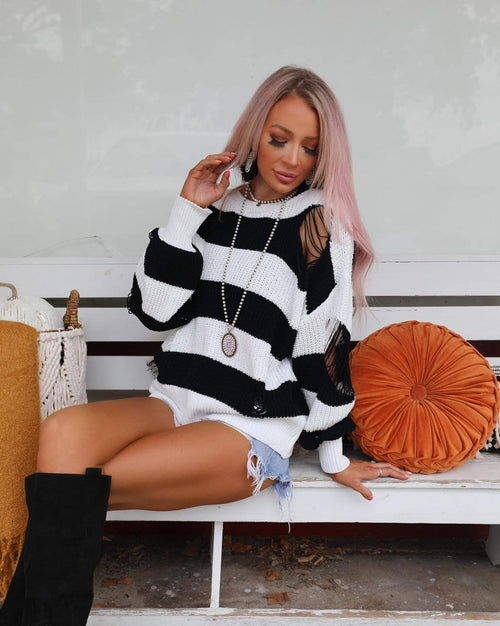 Betty Black Striped Sweater - The Lace Cactus