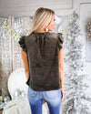 Odell Olive Green Velvet Top - The Lace Cactus