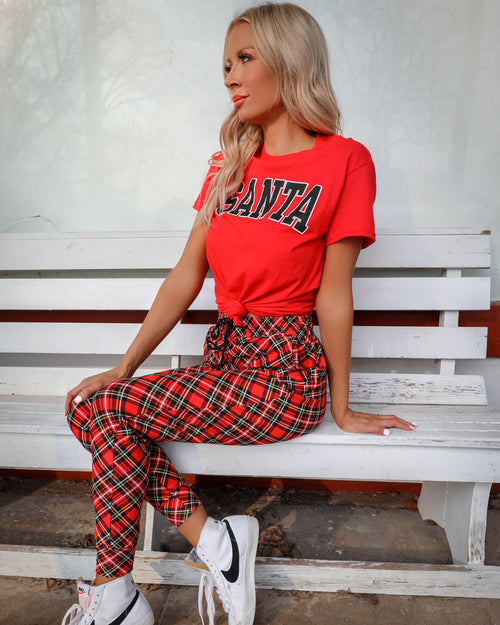 Rhodes Red Multi Plaid Joggers - The Lace Cactus
