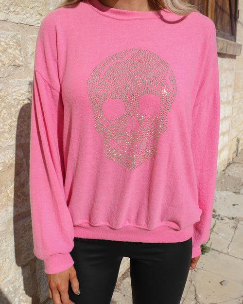 Pink Studded Skull Long Sleeve Top - The Lace Cactus