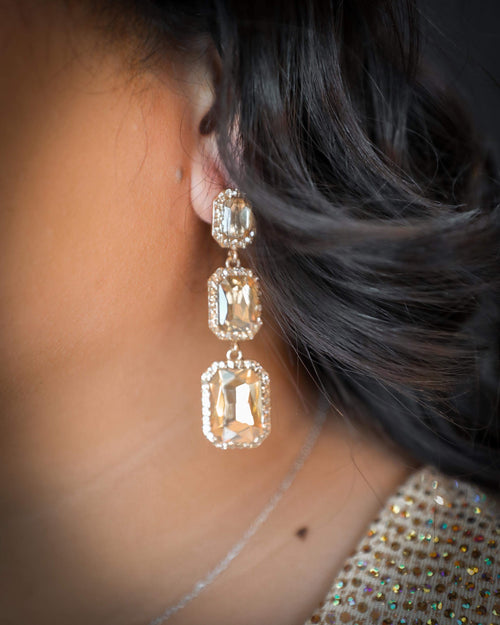 Champagne Gold Triple Stone Earrings - The Lace Cactus