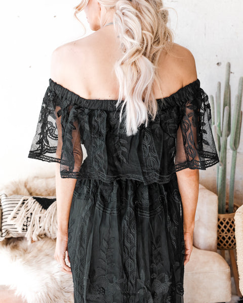 Bex Black Lace Off Shoulder Maxi Dress - The Lace Cactus
