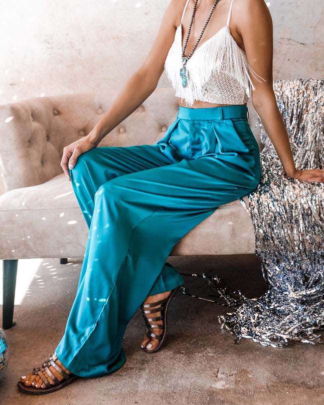 Teigan Turquoise Pleated Pants - The Lace Cactus