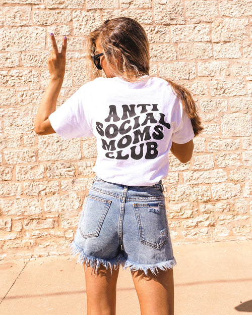 White "Anti-Social Mom Club" Graphic Tee - The Lace Cactus