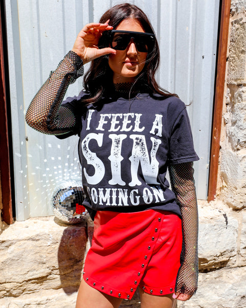 “I Feel a Sin Coming On" Black Graphic Tee - The Lace Cactus