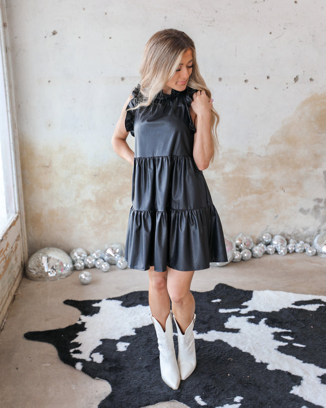 Prowler Black Faux Leather Babydoll Dress - The Lace Cactus