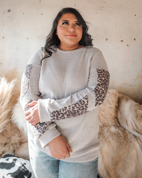 *PLUS* Oatmeal Chenille Chunky Leopard Contrast Sweater - The Lace Cactus