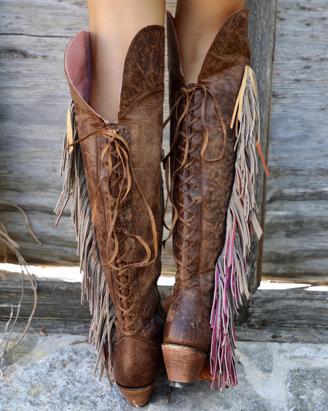 Junk Gypsy by Lane Spirit Animal Brown Fringe Boots - The Lace Cactus