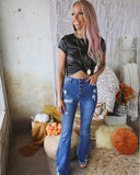 Donna Denim Distressed Flare Jeans - The Lace Cactus
