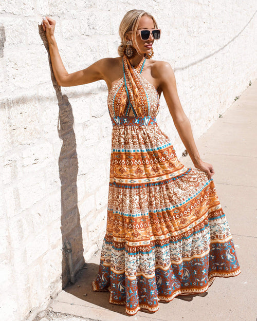 Molly Mustard Western Open Back Maxi Dress - The Lace Cactus