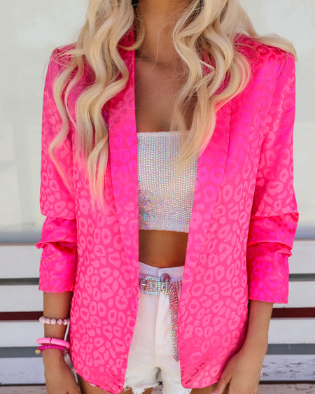 Frenchie Hot Pink  Fringe Tunic Blazer