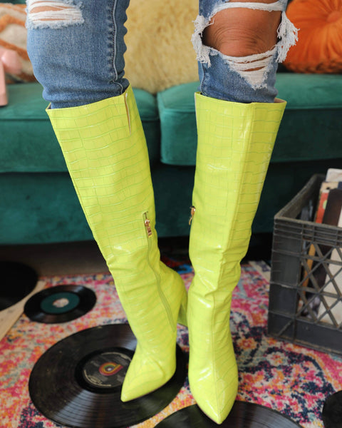 Neon Yellow Alligator Skin Inspired Booties - The Lace Cactus