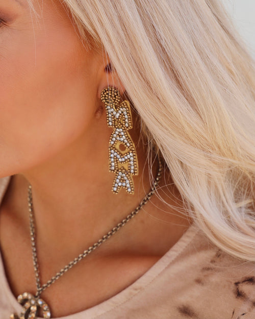 Mama Seed Bead and Rhinestones Earrings - The Lace Cactus