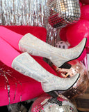 White Bridal Sequin Boots - The Lace Cactus