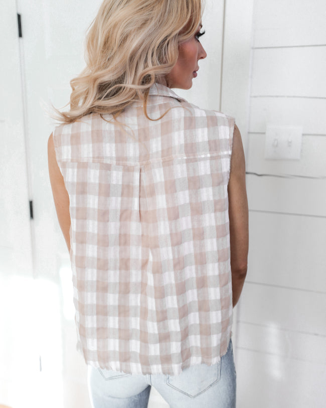 Laney Taupe Vintage Plaid Sleeveless Top - The Lace Cactus