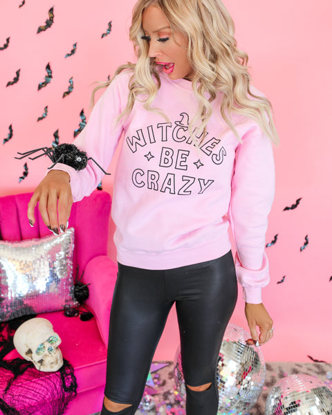 Pink "Witches Be Crazy" Graphic Sweatshirt - The Lace Cactus