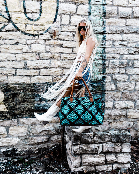 Black & Turquoise Aztec Weekend Bag - The Lace Cactus