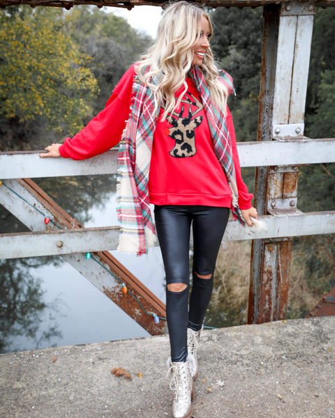 Red "Rudolph" Sweatshirt - The Lace Cactus