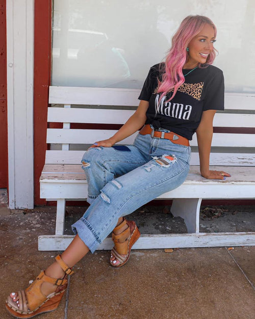 Maddie “MAMA” Black & Leopard Graphic Tee - The Lace Cactus