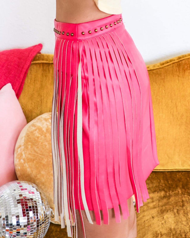 Haylee Hot Pink Fringe Mini Skirt - The Lace Cactus
