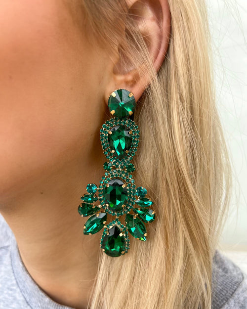 Emerald Crystal Rhinestone Post Earrings - The Lace Cactus