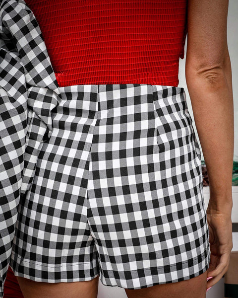 Black and White Gingham Overwrap Shorts - The Lace Cactus