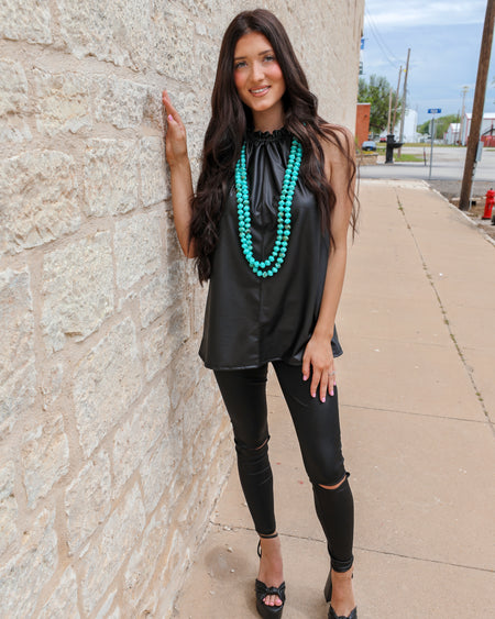 Cypress Black Faux Leather Tunic Top