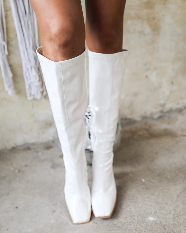 White Mayra GoGo Boots - The Lace Cactus