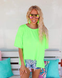 Neon Green French Terry Oversized Top - The Lace Cactus