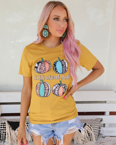 Honey Mustard Pumpkin "Wild About Fall" Graphic Tee - The Lace Cactus