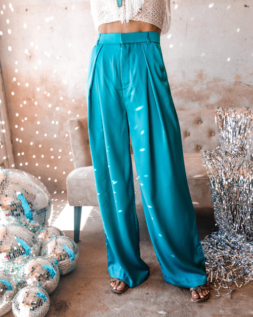 Teigan Turquoise Pleated Pants - The Lace Cactus