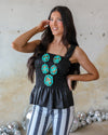 Black Faux Leather Smocked Tank Top - The Lace Cactus