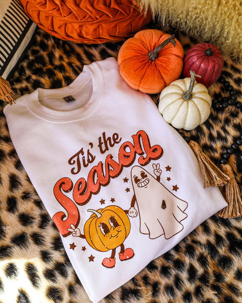 White "Tis The Season" Pumpkin Ghost Sweatshirt - The Lace Cactus
