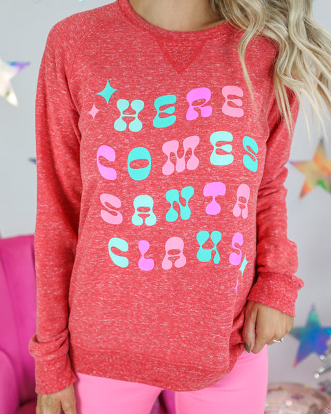 Red "Here Comes Santa Claus" Top - The Lace Cactus