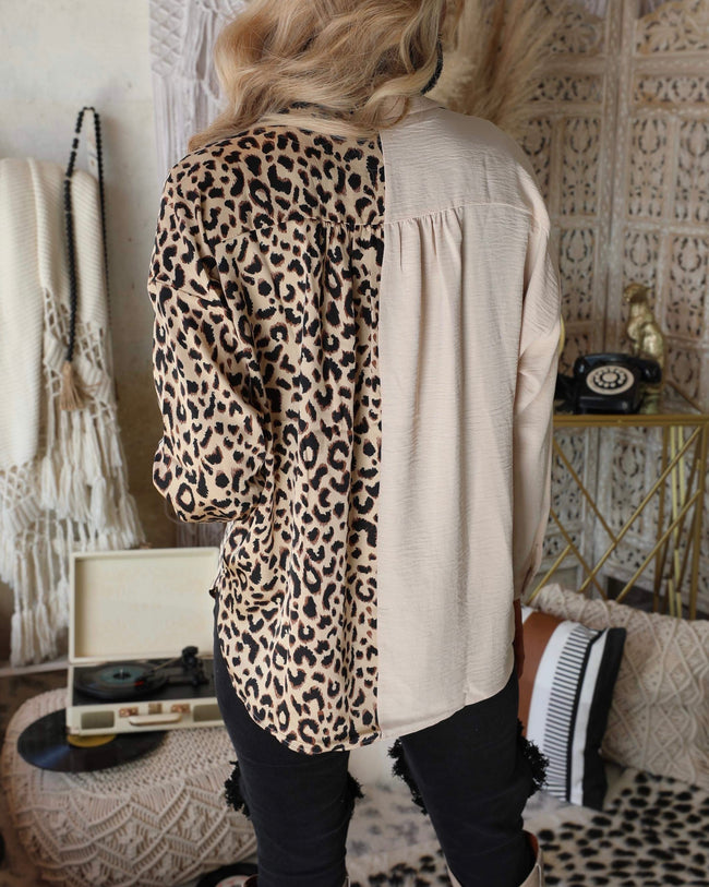 Olney Oatmeal and Leopard Blouse - The Lace Cactus