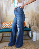 Marii Medium Wash High Rise Flare Jeans - The Lace Cactus