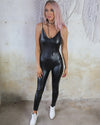 Billiana Black Faux Leather Jumpsuit - The Lace Cactus
