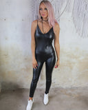 Billiana Black Faux Leather Jumpsuit - The Lace Cactus
