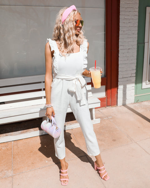 Lauryn Off White Ruffled Jumpsuit - The Lace Cactus