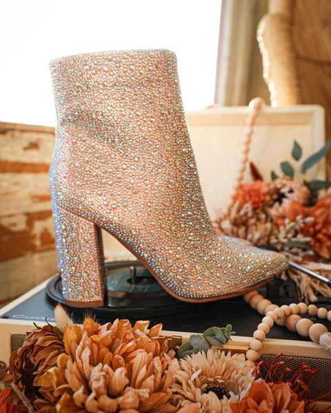 Runway Champagne Rhinestone Booties - The Lace Cactus