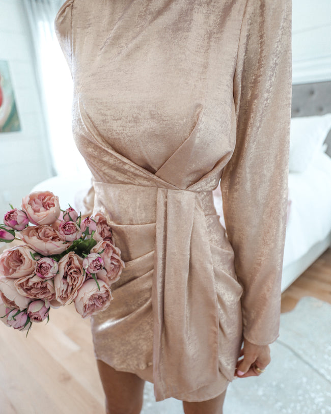 Roseville Rose Gold Wrap Dress - The Lace Cactus