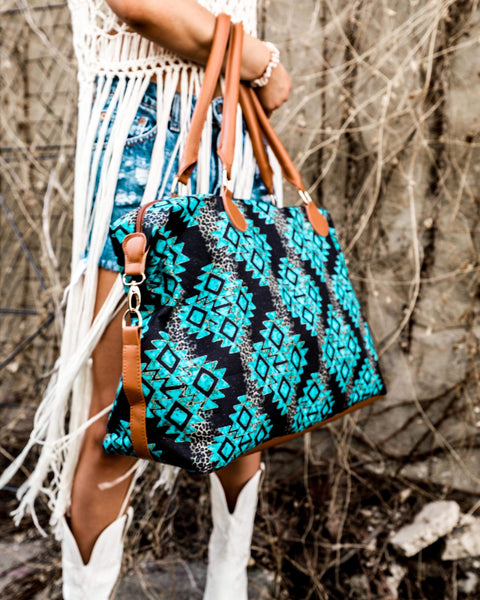Black & Turquoise Aztec Weekend Bag - The Lace Cactus