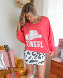 Coral Pink “Cowgirl Hat” Crop Sweater - The Lace Cactus