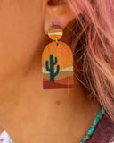 Cactus Printed Wood Earrings - The Lace Cactus