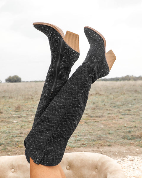 River Black Rhinestone Tall Boots - The Lace Cactus