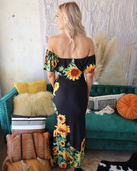 Sun Flower Off Shoulder Maxi Dress - The Lace Cactus
