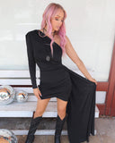 Black One Shoulder Dress with Sash - The Lace Cactus