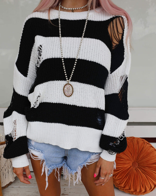 Betty Black Striped Sweater - The Lace Cactus