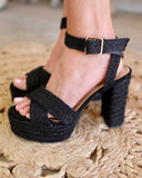 Black Woven Jute Platform Heels - The Lace Cactus