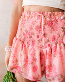 Pink Floral Smocked Shorts - The Lace Cactus